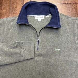 Lacoste Sweater Mens FR 7 US XXL Fits L/XL Green 1/4‎ Zip Pullover Cotton Ribbed